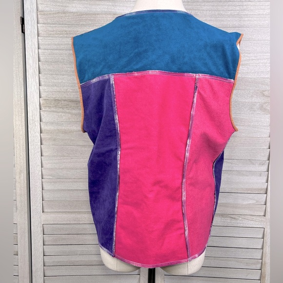 Handmade Reversible Patchwork Vest Faux Suede/Fleece-S/M - Picture 2 of 4